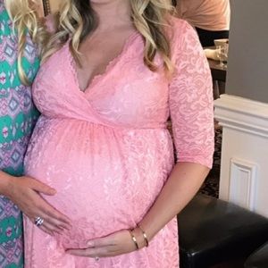 Pink lace 3/4 sleeve maternity dress